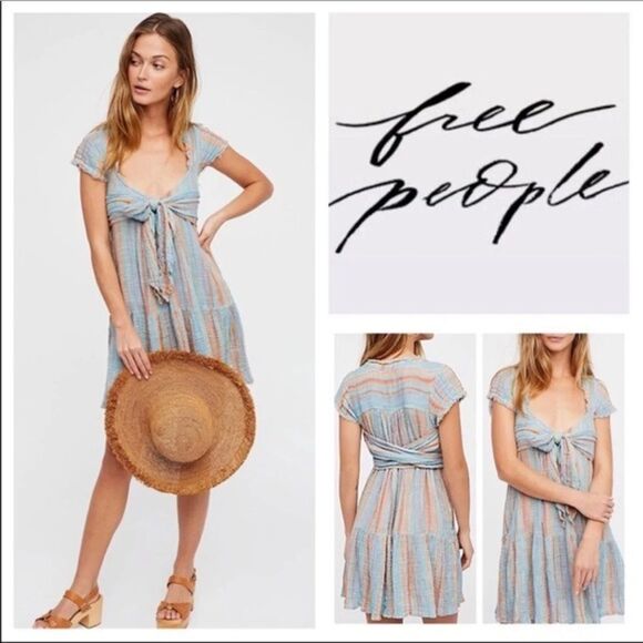 Free People Maia Striped Wrap Tiered Dress Sz Small - Picture 1 of 9
